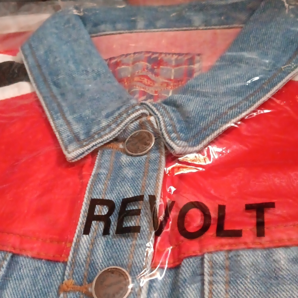 Revolt jean jacket denim and faux red leather women’s NWT  size M - Picture 7 of 9